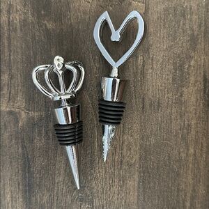 Set of (2) Stainless Bottle Stoppers / Reusable Corks Heart & Crown